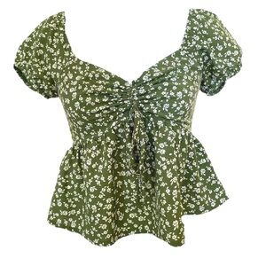 $12 PACSUN Green Floral Babydoll top - Never worn